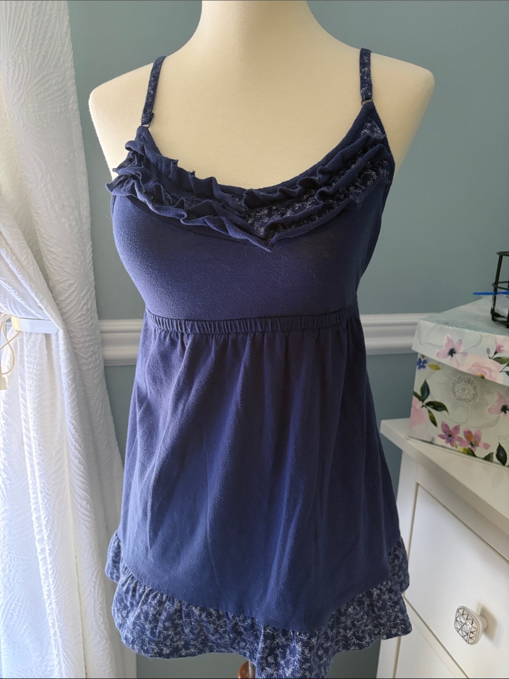SO Navy Ruffle-Trim Spaghetti Strap Camisole